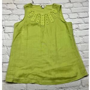 🔥SALE Coldwater Creek green crochet embroidered trim sleeveless linen tank Sz M